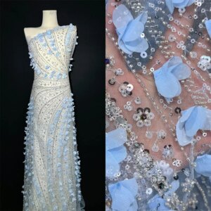 New three-dimensional flower bead tube embroidery heavy industry wedding children’s dress lace fabric
