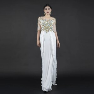 Elegant Evening Dress With Handmade Beading Embroidery Customized Long Ruffled Edge Skirts For Women 2024
