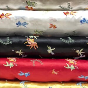 Satin acetate embroidery fabric heavy imitation Suembroider fish playing in the water year after dress cheongsam