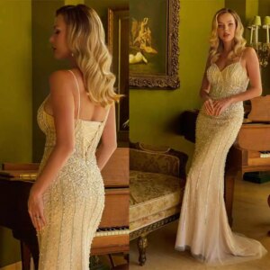 Luxury Evening Dresses Mermaid Spaghetti Strap Crystals Beading Backless Prom Gowns Party Dresses Customized Robe De Soirée