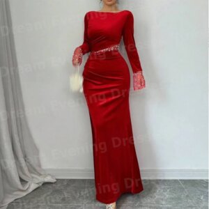 Pretty Mermaid Women’s Evening Dresses O Neck شارون سعيد فساتين Customized Prom Gowns Long Sleeve Beaded فساتين للمناسبات الخاصة