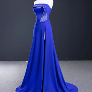 Evening dress Pearl, royal blue strapless dress with a large slot