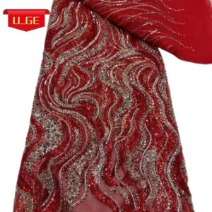 2025Latest Austria Elegant Superior Quality Luxurious Soft mesh Lace With Lots Beads fabric For Wedding Evening Dress U_Ge5296