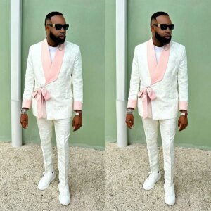 Designer Wedding Suits For Men Floral Jacquard Shawl Lapel Groom Wear Slim Fit Tuxedos Business Custom Made 2 Pcs Jacket Pants