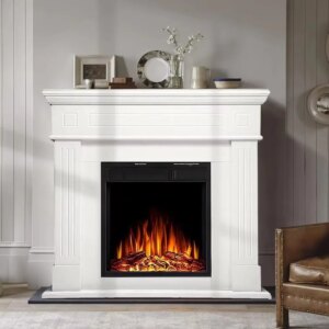 Electric Fireplace Mantel Wooden Surround Firebox, TV Stand with Freestanding Electric Fireplace, Remote Control,Adjustable Led
