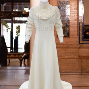 French style round neck heavy nail bead trailing exquisite and elegant mother’s wedding evening dress