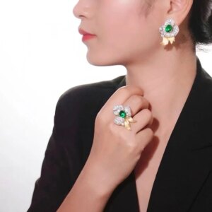 Flower Ring Earring For Women Fine Jewelry 925Sterling Silver With Cubic Zirconia Romantic Female Gift Wedding Party