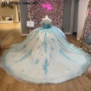 EVLAST Customized Glitter Green Quinceanera Dress Ball Gown Sequins Applique Beading Corset Sweet 16 Vestidos De 15 Anos SQ799