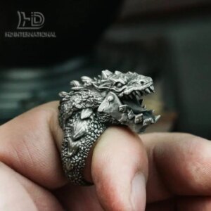 Mechanical Tyrannosaurus 925 Silver Ring – Mechanical Style Dragon Ring – Wasteland Style Ring Gift Personality Handmade Man Rin