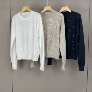 24 B /C Fall New Sequin Pullover Casual Long Sleeve Cashmere Sweater Women’s Clothing High Quality