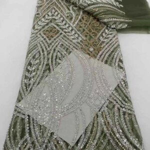 African Beaded Lace Fabric French Bridal Sequins Lace Fabric 2024 Luxury Nigerian Tulle Lace Fabric Couture Materiel For Dresses