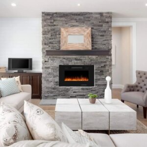 Wall-Mounted Electric Heater with Adjustable Flame Color and Speed, Remote Control, Touch Screen, 750-1500W, 30 Inches