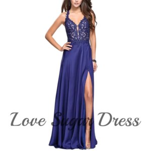 V Neck Satin Evening Dresses For Women Lace Applique A Line Long Prom Dress Sexy High Slit Formal Party Gowns платье вечернее