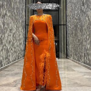 customized Formal Occasion Dresses Orange Crystals Saudi Arabia Women’s Prom Dresses Temperament Evening Dress