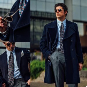 Classic Navy Men Overcoats Wool Blend Trench Coats Custom Made Warm Large Lapel Double Breasted Formal Groom Wear One Piece