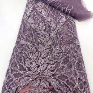 Fashion High Quality African Sequins Lace Fabric Nigerian French Tulle Beaded Embroidery Lace for Party Luxury Dress 5Yar Q353-1