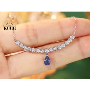 KUGG 100% 18K White Gold Necklace Luxury Diamond Natural Sapphire Pendant Necklace for Women Rmantic Smile Shape Wedding Jewelry