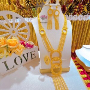 Dubai New 24K Gold Plated Necklace, Earrings, Rings, Wedding Party Gifts, Jewelry Set for Women YY10506