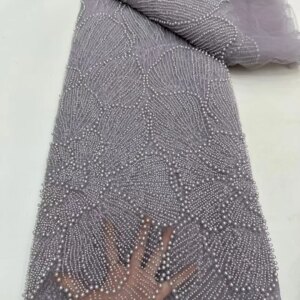 Elegant Beaded Lace Fabric Embroidered Heavy Big Pearl Lace Sequin Net Lace Fabric With Pearl Wedding dress