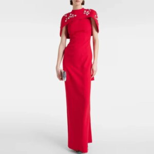 Fashion Crepe Evening Dress For Women 정장원피스 Vestidos de festa Elegant Sequined Side Slit Cap Sleeve Cocktail Party Prom Gown