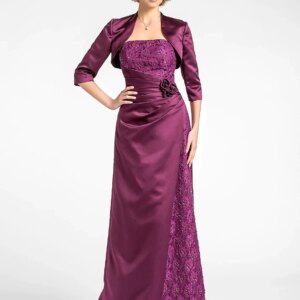 Grape Mother of the Bride Dress Wrap Included Strapless Floor Length Satin Beaded Lace Guest Party Gowns New Robe De Soiree