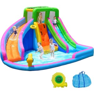 Inflatable Water Slide, 8 in 1 Water Slides Inflatables 2 Large Water Slide Climbing Wall Basketball Hoop (Dual Slide)