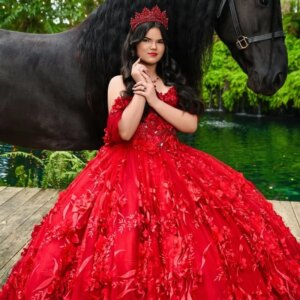 Customized Red Off Shoulder Quinceanera Dress sequin applique crystal Lace 3D flower vestidos de 15 Quinceanera