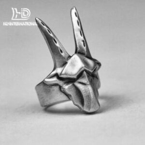 Geometric Goat Head Ring – Ram Horn Skull Jewelry – Plain Silver Sheep Ring – Handmade Abstract Angled Sheep Head Gift – Retro S