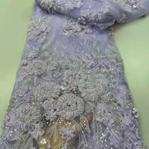 2025 Latest African 3D Flower Lace Fabric Dubai Sequins Tulle Lace Fabric Groom Embroidered Applique Nigerian Fabric For Dress