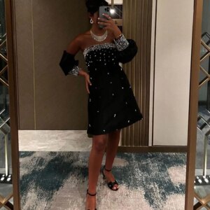 Fashion Short Evening Dress Off The Shoulder With Crystal Beading Satin Cocktail Dresses Elegant Women’s Backless Feestjurk
