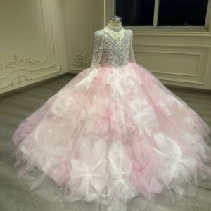 Girls Birthday Dress Pink Cute Flower Skirt Children’s Partywear Elegant Female Kids’ Clothing Festive Occasion Outfit