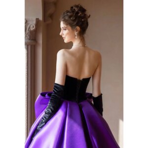 Luxury Purple Pink Evening Party Dresses Black Sweetheart Floor Length Sleeveless A-Line Fancy Bow Simple Female Party Gowns