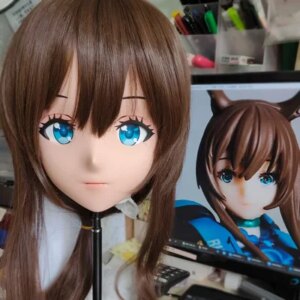 (GLA033)Customize Character Resin Half Head Japanese Animego Cosplay Crossdressing Doll Anime Kigurumi Mask With Eyes And Wig