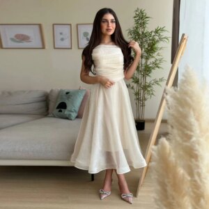 FLORINE TULIRAIN Strapless Sleeveless Zipper Up Pleated A-Line Organza Wedding Evening Dress Cocktail Prom Gown For Sexy Women