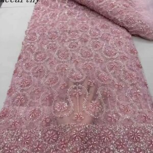 African Beads Nigerian Lace Fabric Embroidery 2025 Sequins Lace Fabrics For Diy Party Wedding Dress Sewing Women