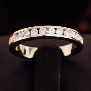 Provence 10K solid gold rings DEF/VVS round lab diamond half eternity band for women classic wedding band stacking birthday gift