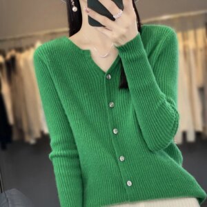 Women’s Knitted Cardigan Autumn and Winter New Double-Strand Thickened Sweater Wool Temperament Coat Drawstring Slim Top