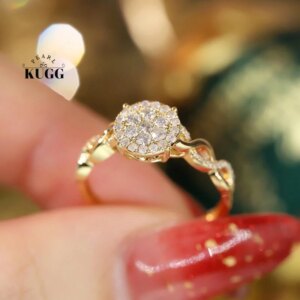 KUGG 100% 18K White or Yellow Gold Rings 0.40carat Real Natural Diamond Ring for Women Shiny Round Design Engagement Jewelry