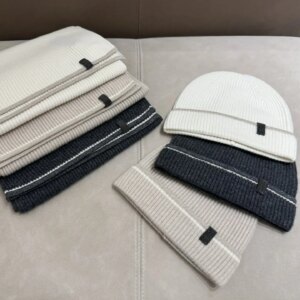 Autumn Winter Women Two-Piece Set Beaded Chain Cashmere Knitted Hat and Rectangular Scarf