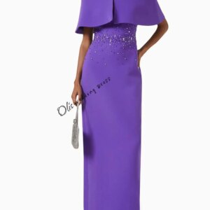 customized Evening Dress with Cape Square Neck Sleeveless Beading Sequined Straight Prom Dresses Back Slit Long Arabic Party Gow