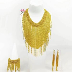 Dubai New 24K Gold Plated Necklace, Earrings, Bracelet for Women’s Wedding Party Jewelry Set DD10275