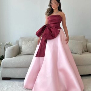 Customized Classic Retro High Quality Jersey Bow A-line Strapless Long Dresses Prom Dresses Exquisite Fashion Formal Simple Mode