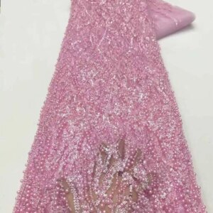 Pink African Mesh Groom Lace Fabric 2025 High Quality French Sequins Lace Fabric Nigerian Lace Fabric For Wedding Women Dress