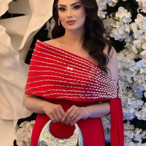 Aso Ebi Crystals Pearl Prom Dress Arabic Cape Sleeve Party Second Reception Birthday Engagement Gowns Customized Evening Dresses