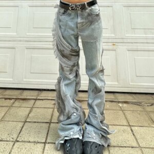 Wasteland Style Desert Washed and Worn Jeans Men’s Women’s Trousers