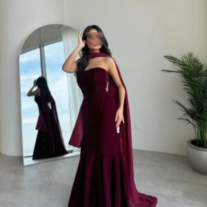 Burgundy Strapless Prom Dresses 2025 Elegant Sleeveless Neck Ribbon Floor Length Evening Dress Wedding Guest Dress Customized