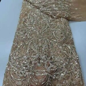 Heavy Beaded Lace Fabric African Lace Fabric 2025 High Quality Oliver Embroidered Fabric For Women’s Evening Dress