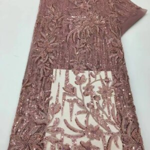 2025 New African French Nigerian High End Lace Fabric With Beads Sequins Mesh for Embroidery Wedding Party Bride Sewing Dress