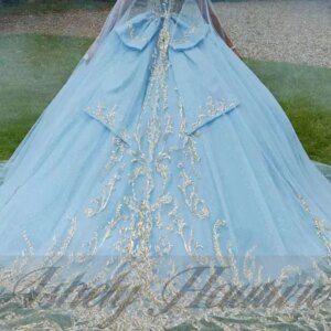 Elegant Light Blue Quinceanera Dresses With Cape Applique Puffy Floor Length Women Prom Special Occasion Wear Sweet 15 16 Girls
