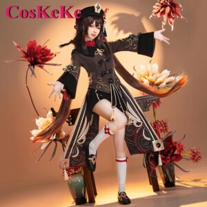 CosKeKe Hu Tao Cosplay Costume Hot Game Genshin Impact Sweet Lovely Uniform Full Set Women Halloween Party Role Play Clothing